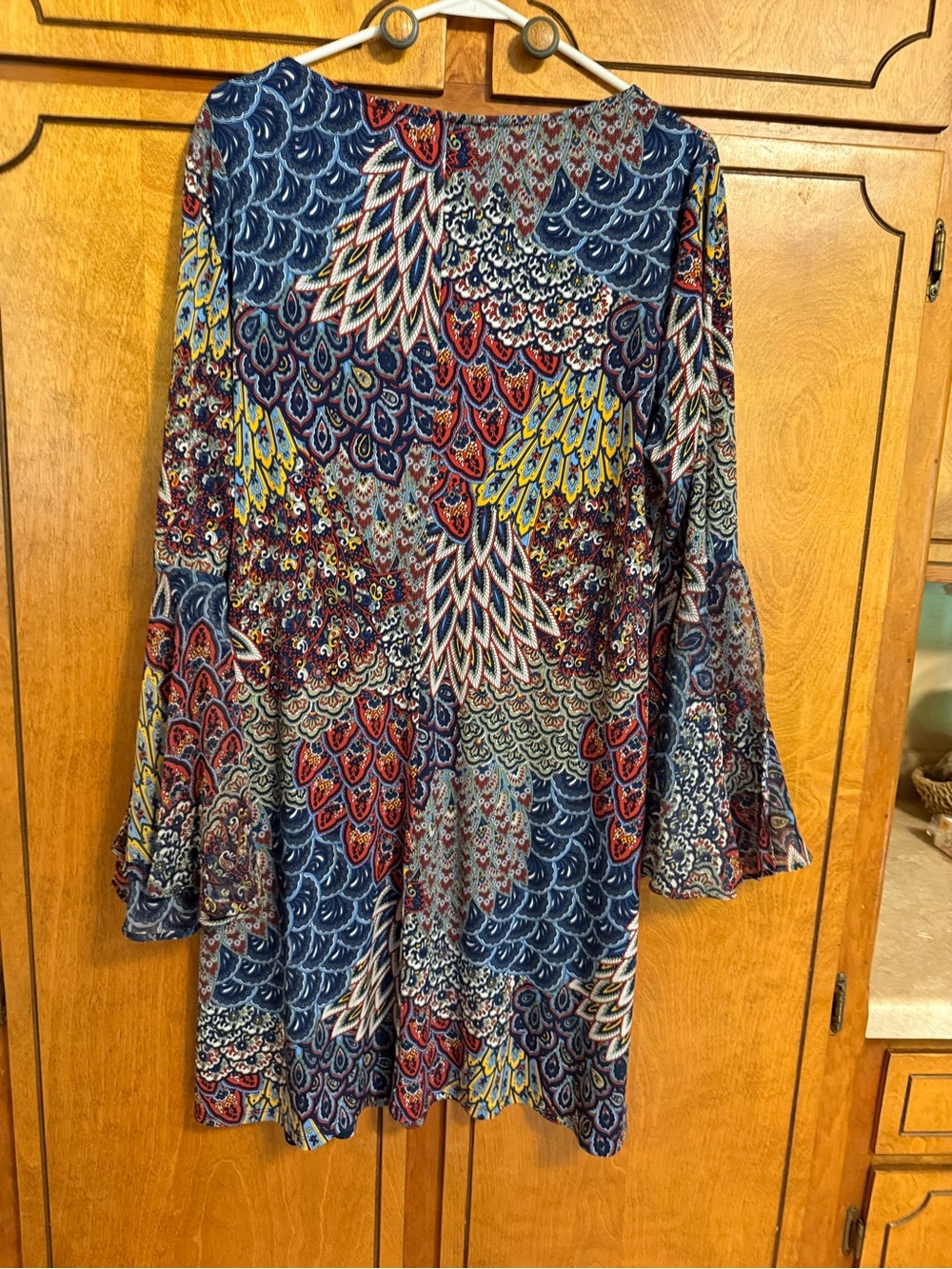 MSK Multicolor Printed Bell-Sleeve Tunic Dress — Blue, Red, Yellow, Cream - Picture 2 of 4